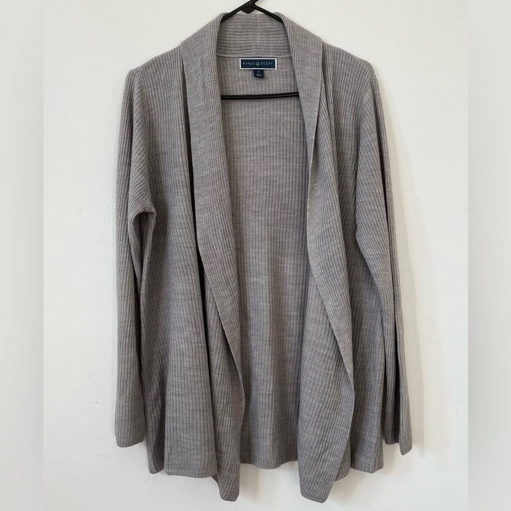 Karen Scott Ribbed Open Cardigan M Taupe